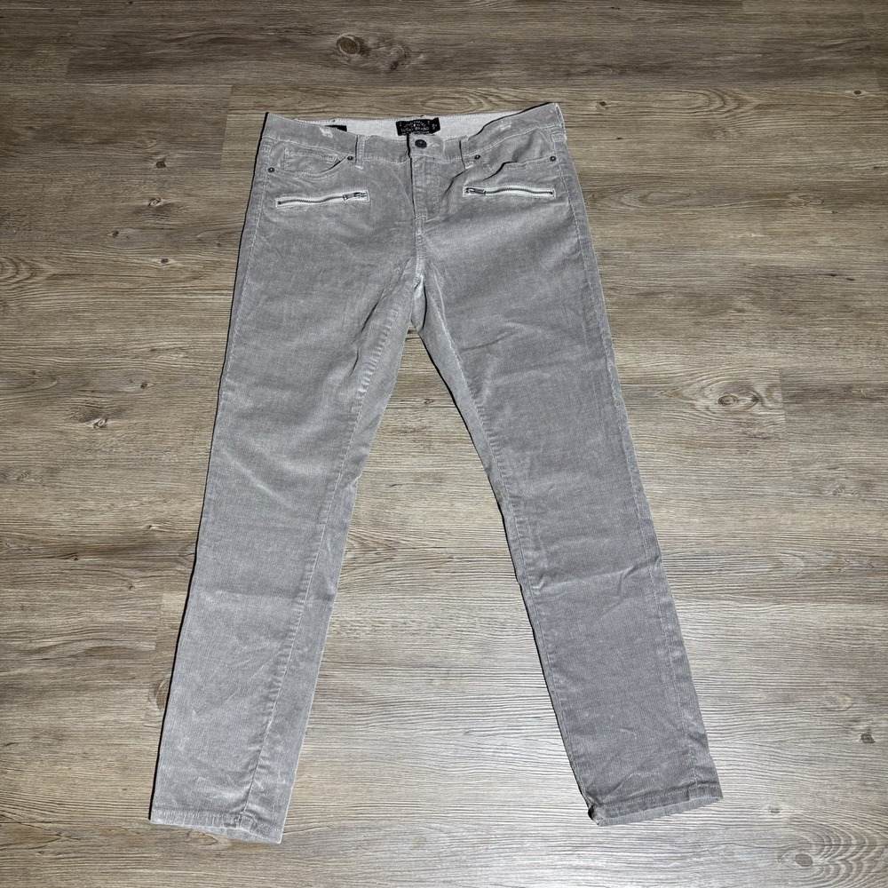 Lucky Brand Charlie Skinny Gray Corduroy Pants Women's Size 12/31 Zip Pocket